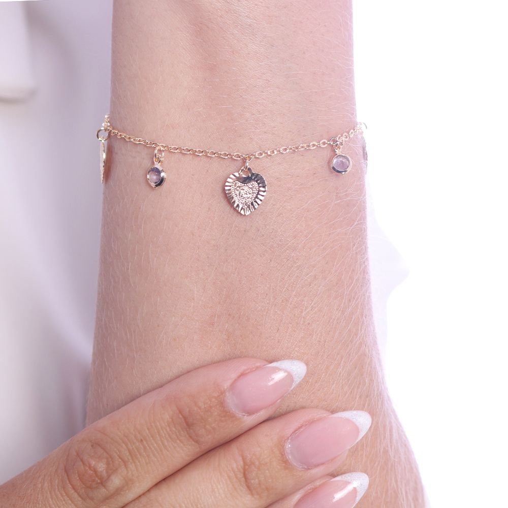 Pst-3031-Fo Pulseira De Corações E Zircônias Lilás