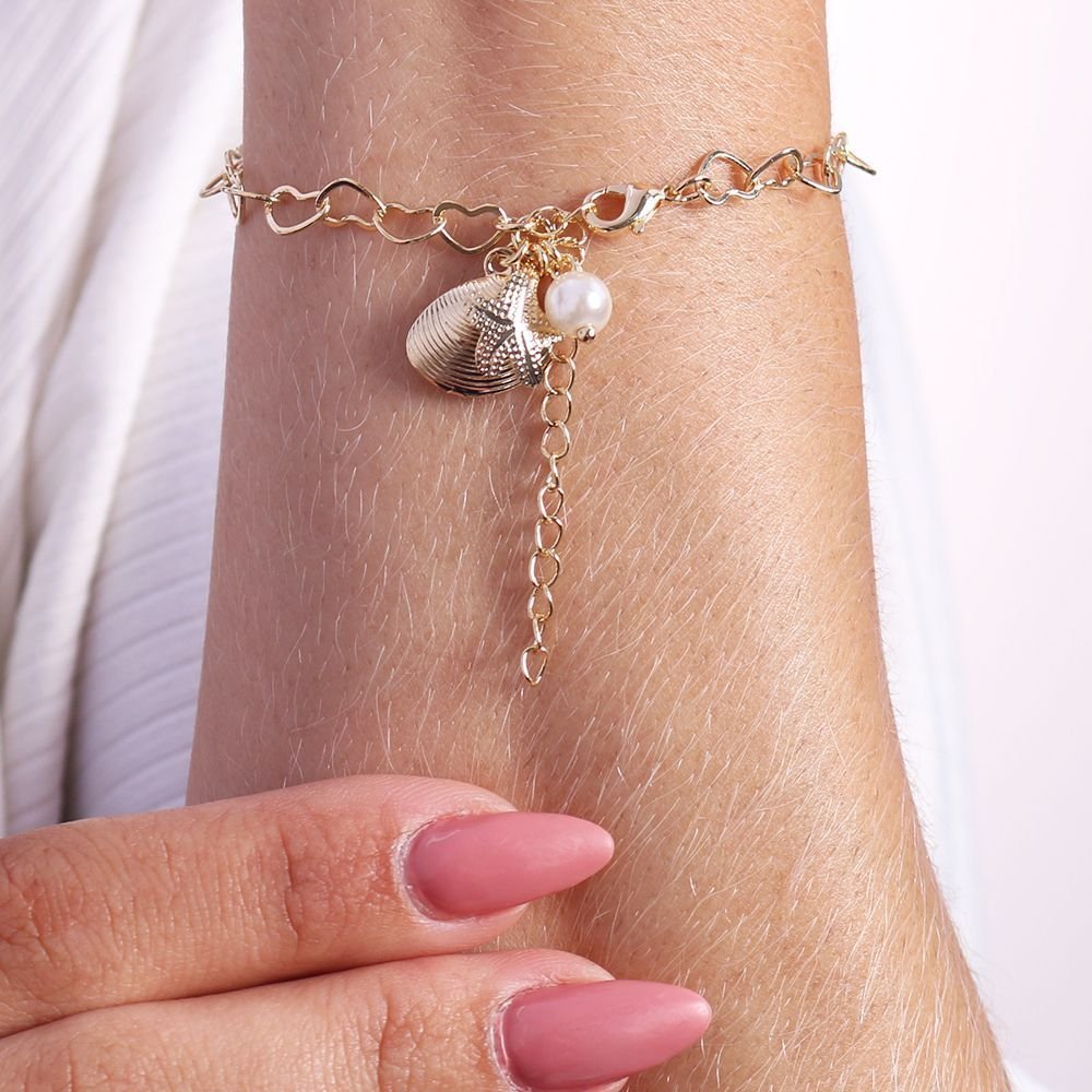Pst-3044-Fo Pulseira De Coração Com Pingentes Fundo Do Mar E Pérola