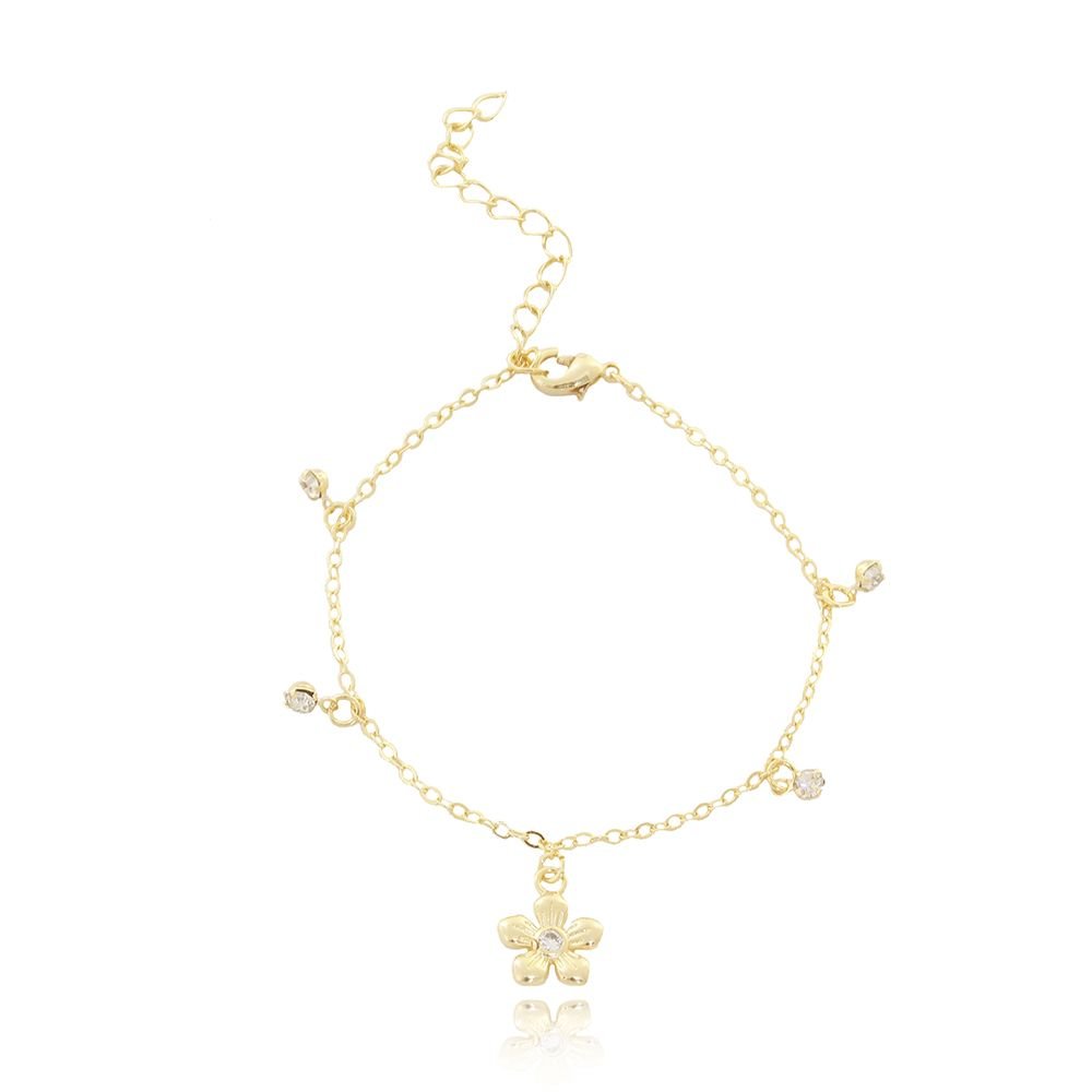 Pst-3053-Fo Pulseira Ponto De Luz E Flor Cravejada