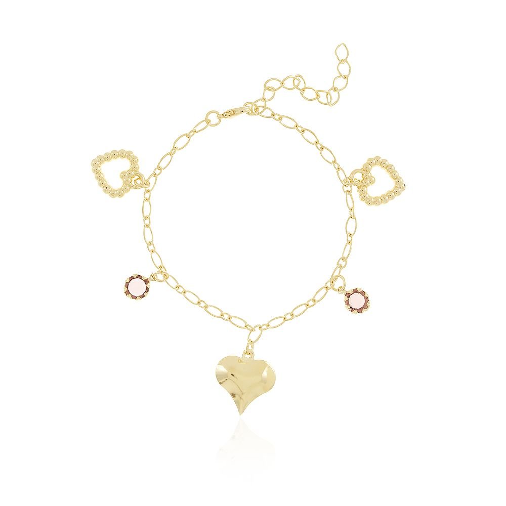 Pst-3104-Fo Pulseira De Corações E Zircônias Rosa