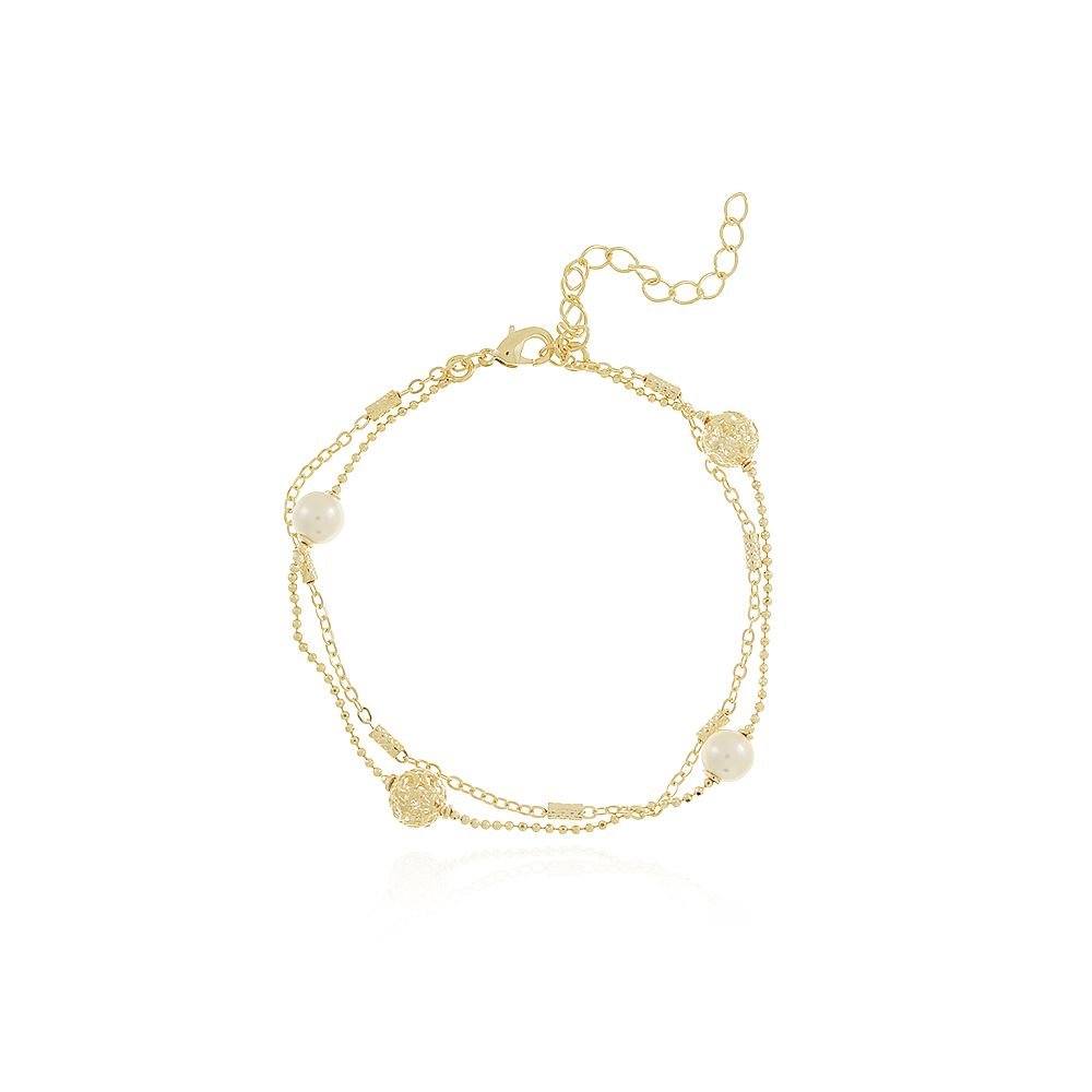 Pst-3105-Fo Pulseira Dupla De Pérolas E Bolinhas