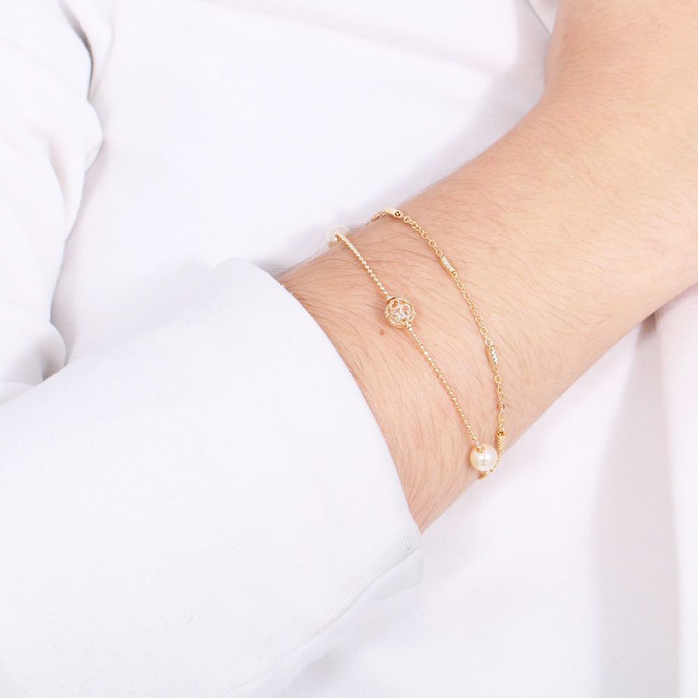 Pst-3105-Fo Pulseira Dupla De Pérolas E Bolinhas