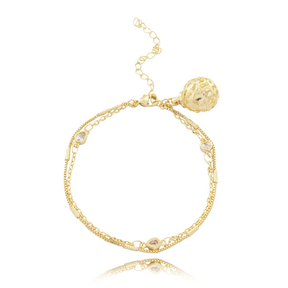 Pst-3110-Fo Pulseira Dupla Com Zircônias E Pingente Detalhado