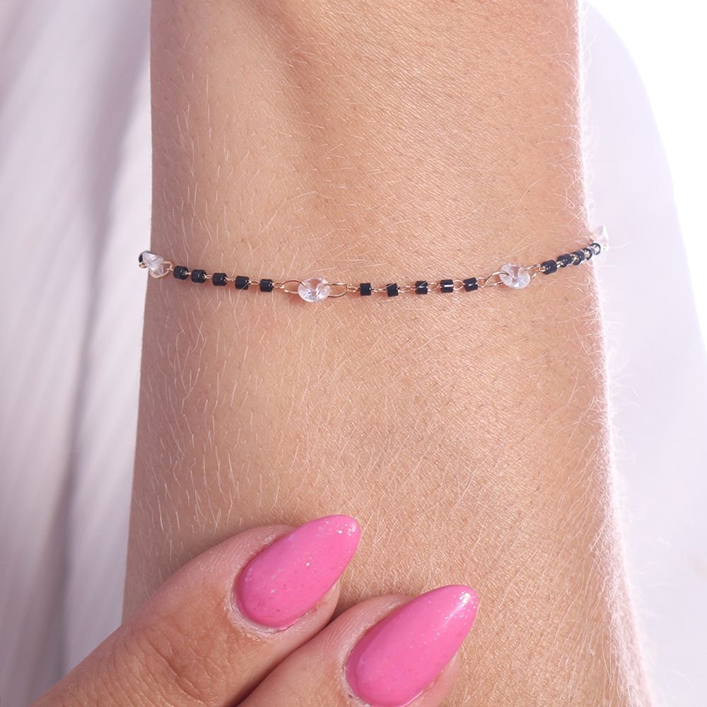 Pst-3164-Fo Pulseira Com Cristal E Bolinha Preta