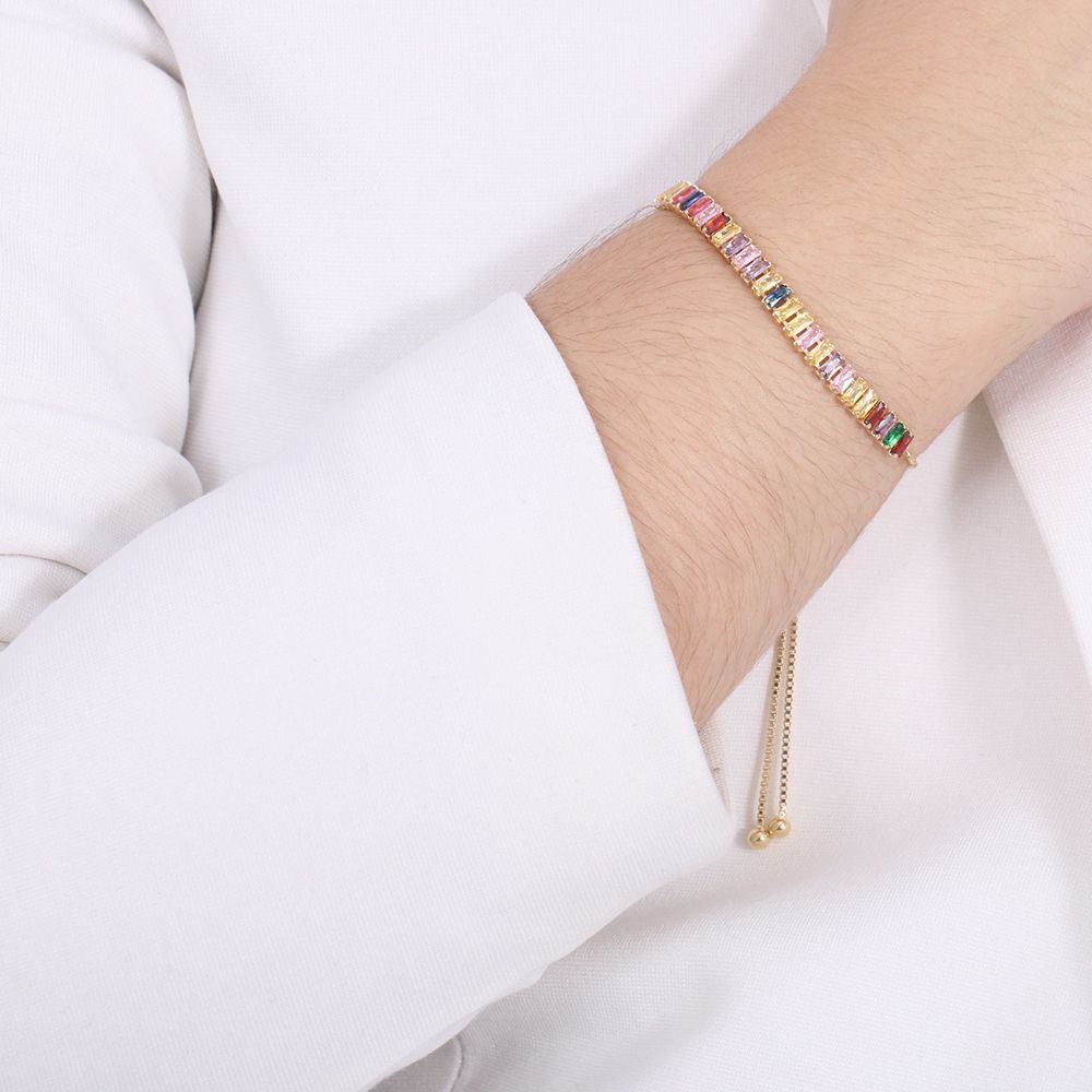 Pst-3171-Fo Pulseira Ajustável Baguete De Zircônias Coloridas