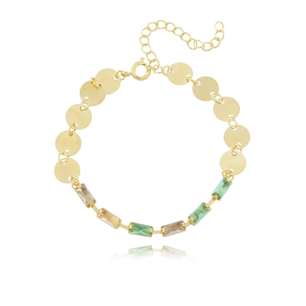 Pst-3178-Fo Pulseira Com Plaquinhas Lisas E Zircônias Colori