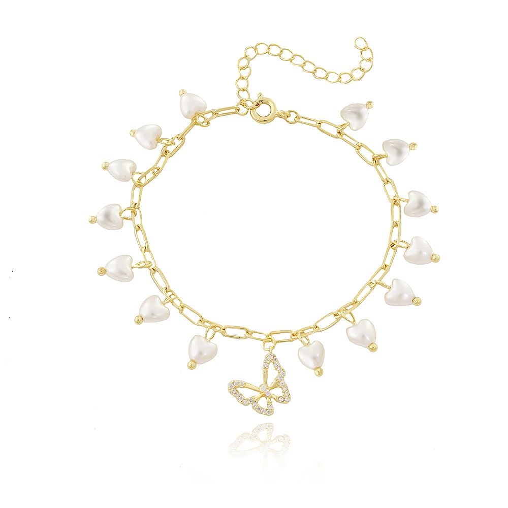 Pst-3180-Fo Pulseira De Borboleta E Pérolas De Corações