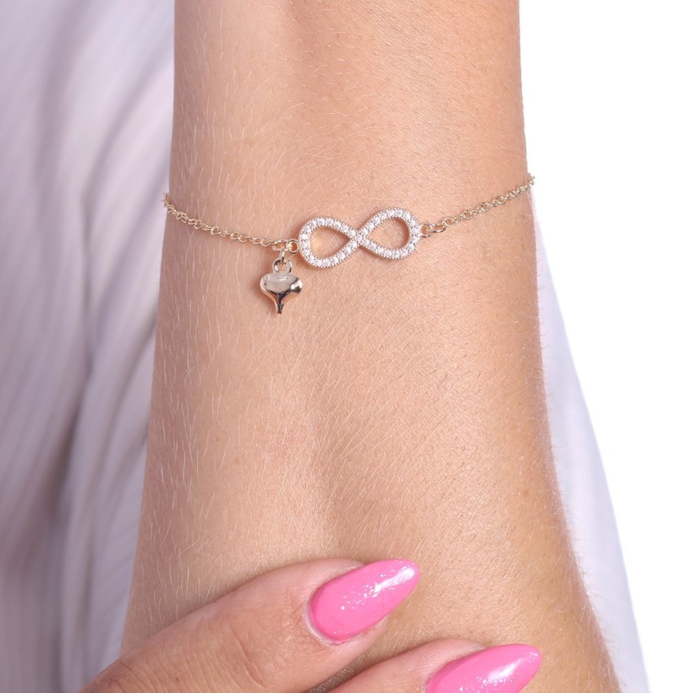 Pst-3182-Fo Pulseira Infinito E Coração Cristal