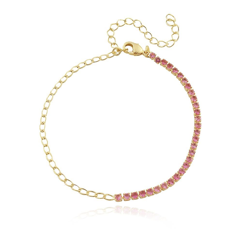 Pst-3196-Fo Pulseira Correntaria + Riviera Rosa