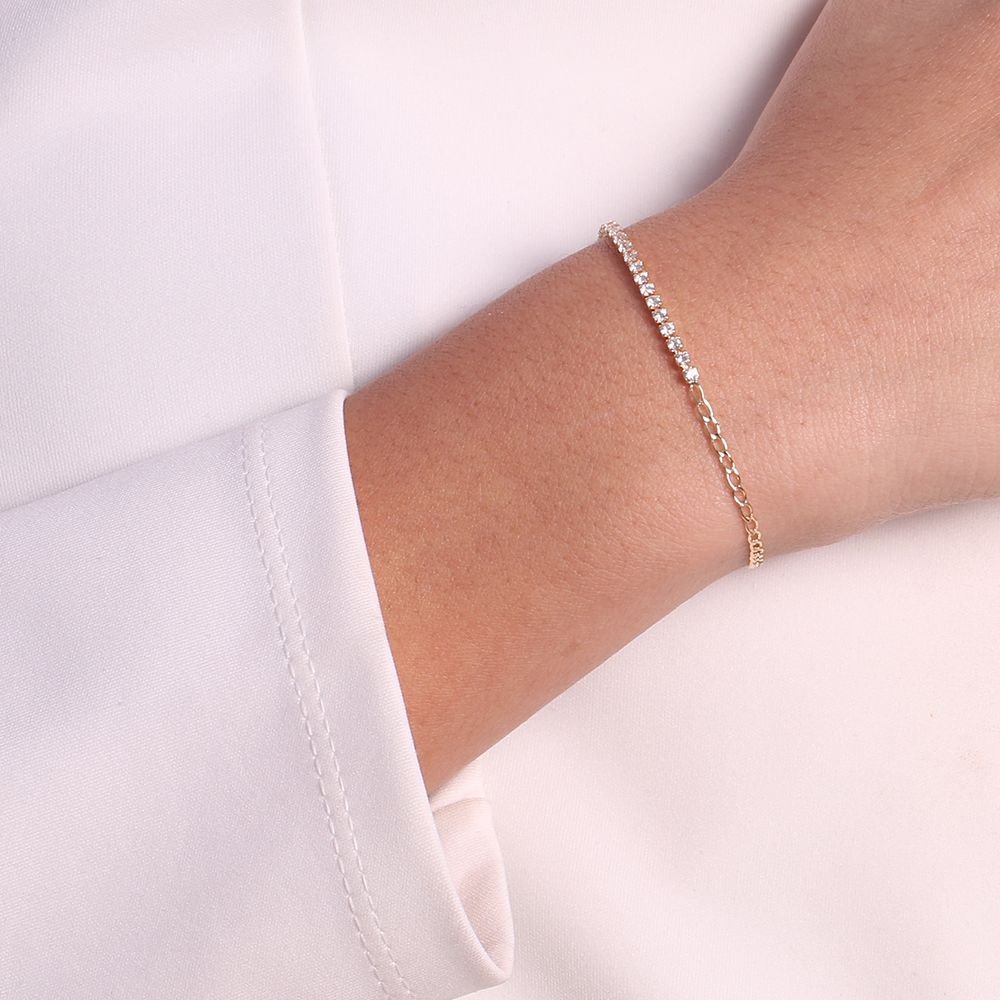 Pst-3196-Fo Pulseira Correntaria + Riviera Rosa