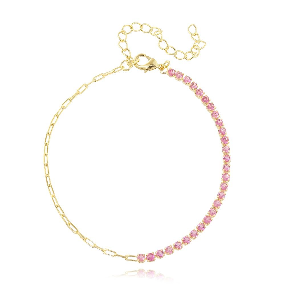 Pst-3198-Fo Pulseira Com Micro Zircônias Rosa