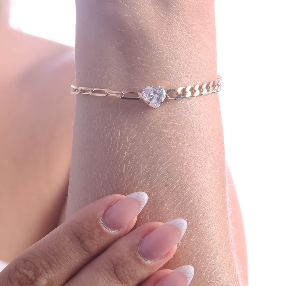 Pst-3199-Fo Pulseira De Coração Cravejado Cristal