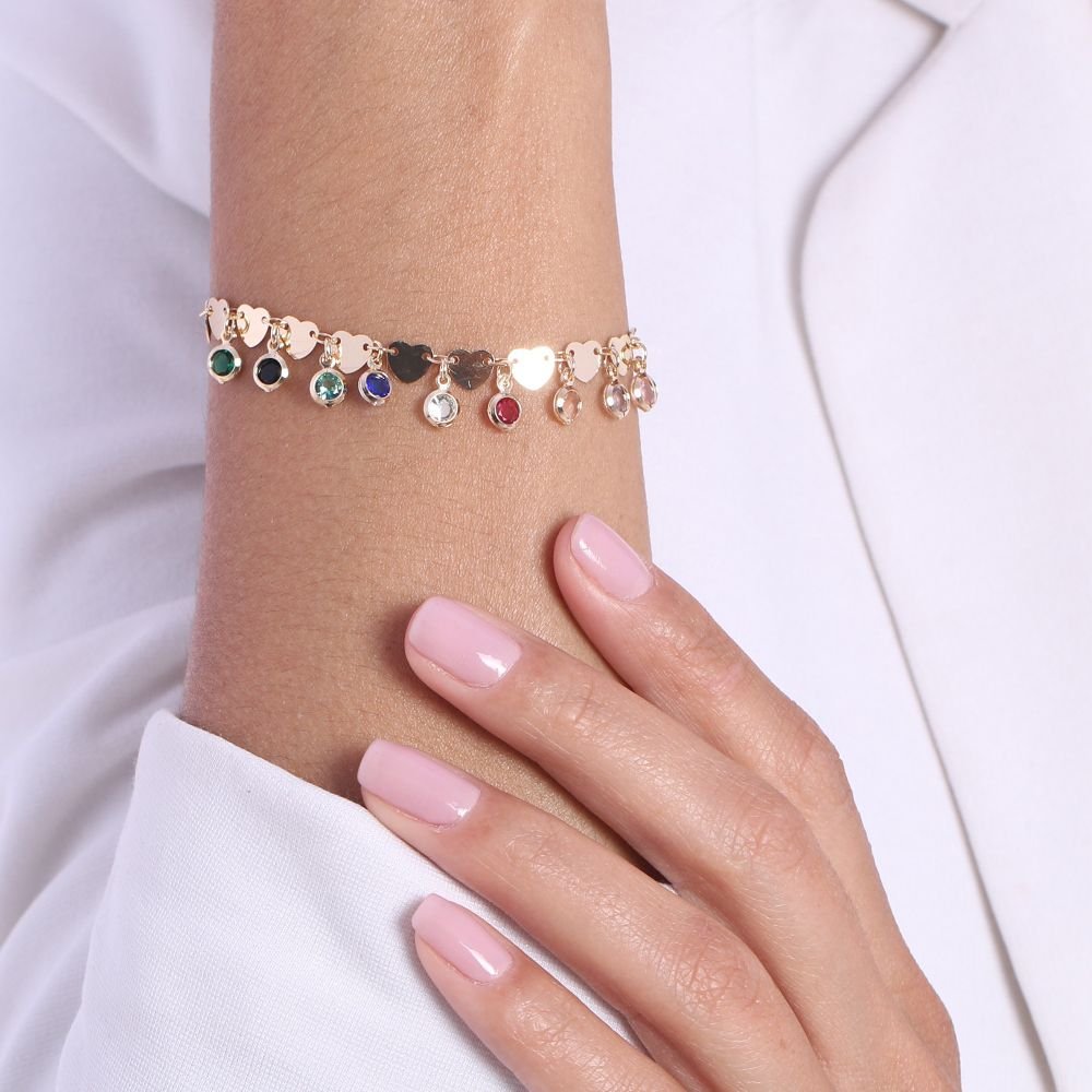Pst-3251-Fo Pulseira De Corações E Zircônias Coloridas