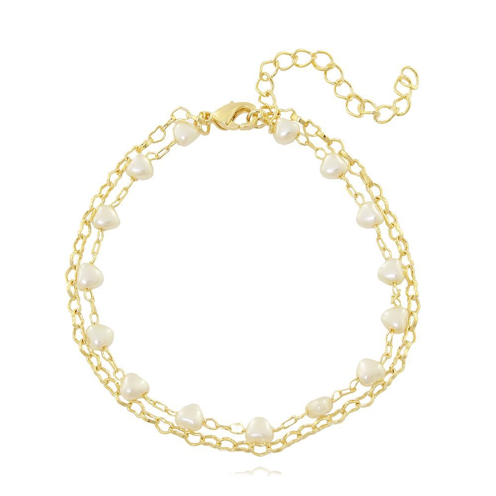 Pst-3254-Fo Pulseira Dupla De Pérolas E Mini Elos