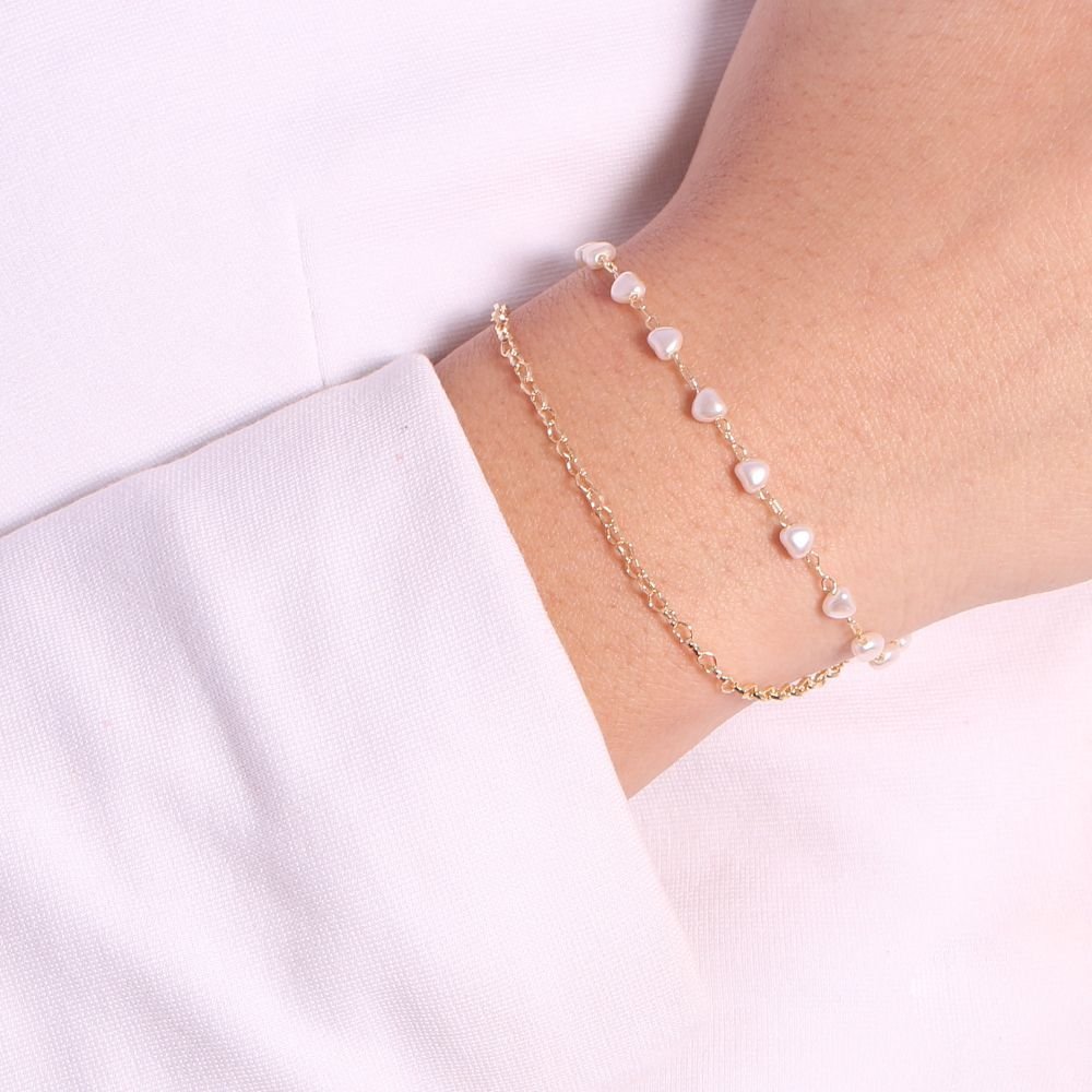Pst-3254-Fo Pulseira Dupla De Pérolas E Mini Elos