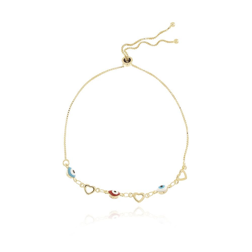 Pst-3261-Fo Pulseira Corações E Olho Grego