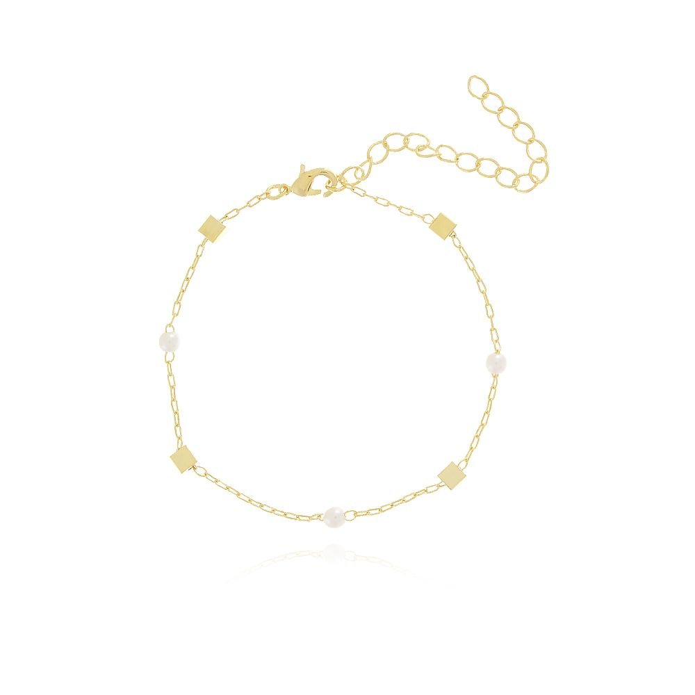 Pst-3288-Fo Pulseira Quadradinhos E Pérolas