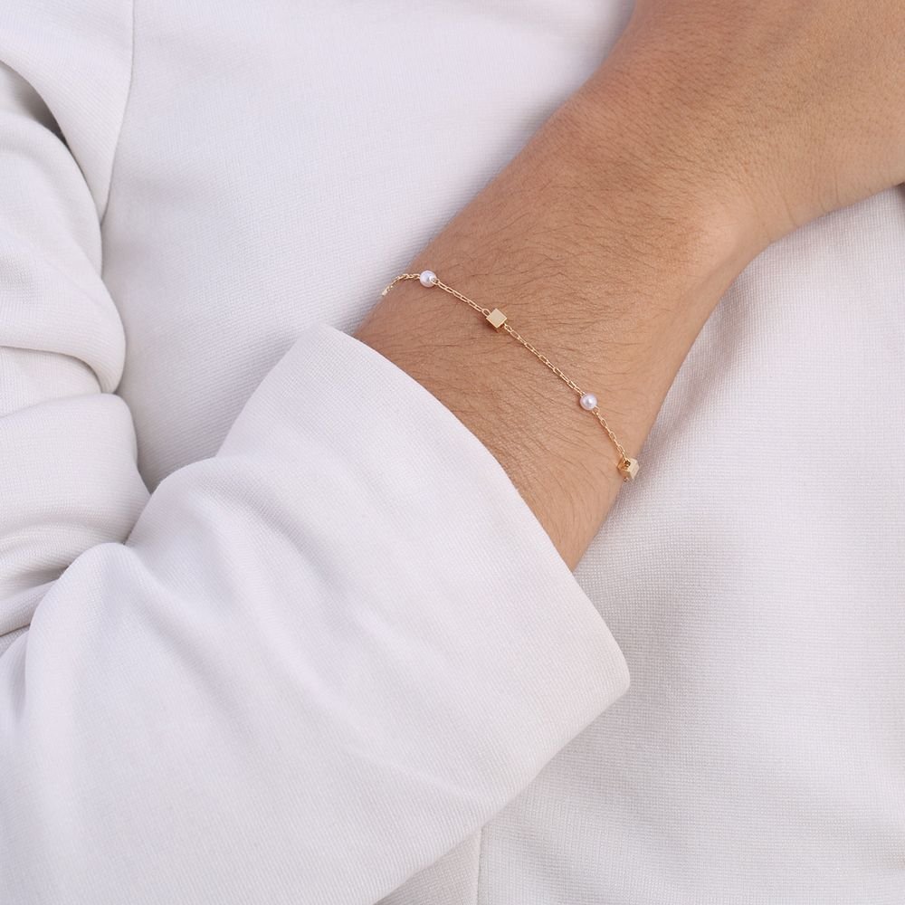 Pst-3288-Fo Pulseira Quadradinhos E Pérolas