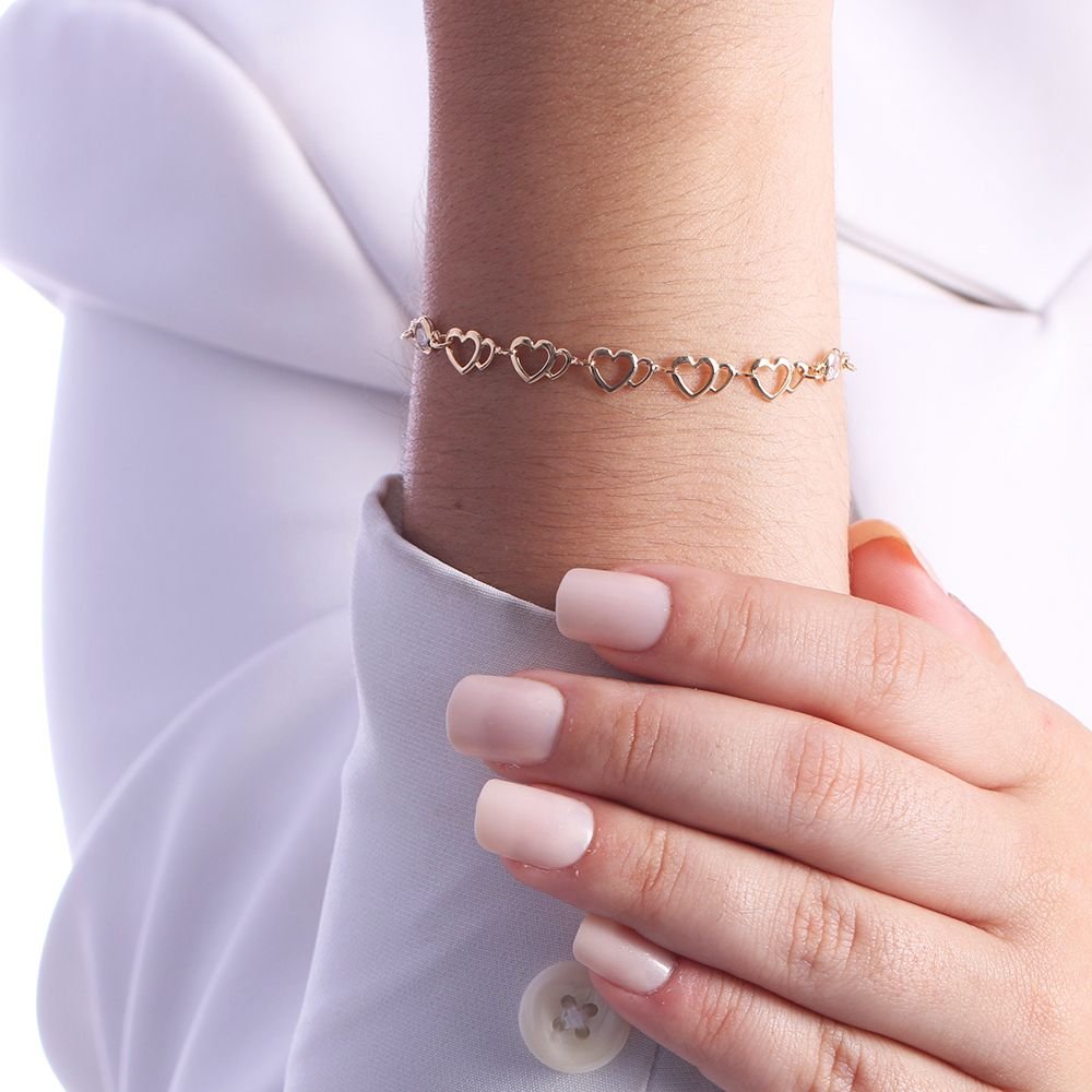 Pst-3344-Fo Pulseira De Corações Vazados E Zircônias