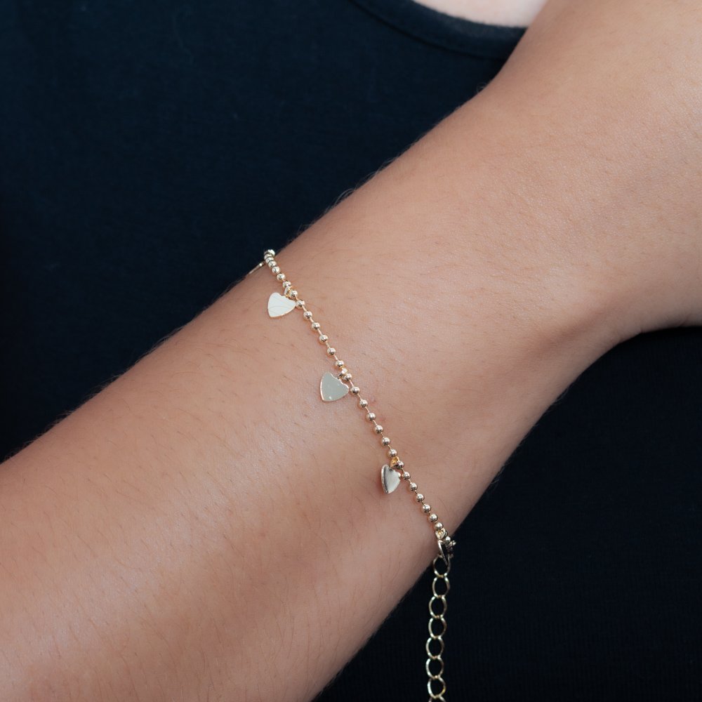 Pst-3350-Fo Pulseira De Corações E Corrente De Bolinhas