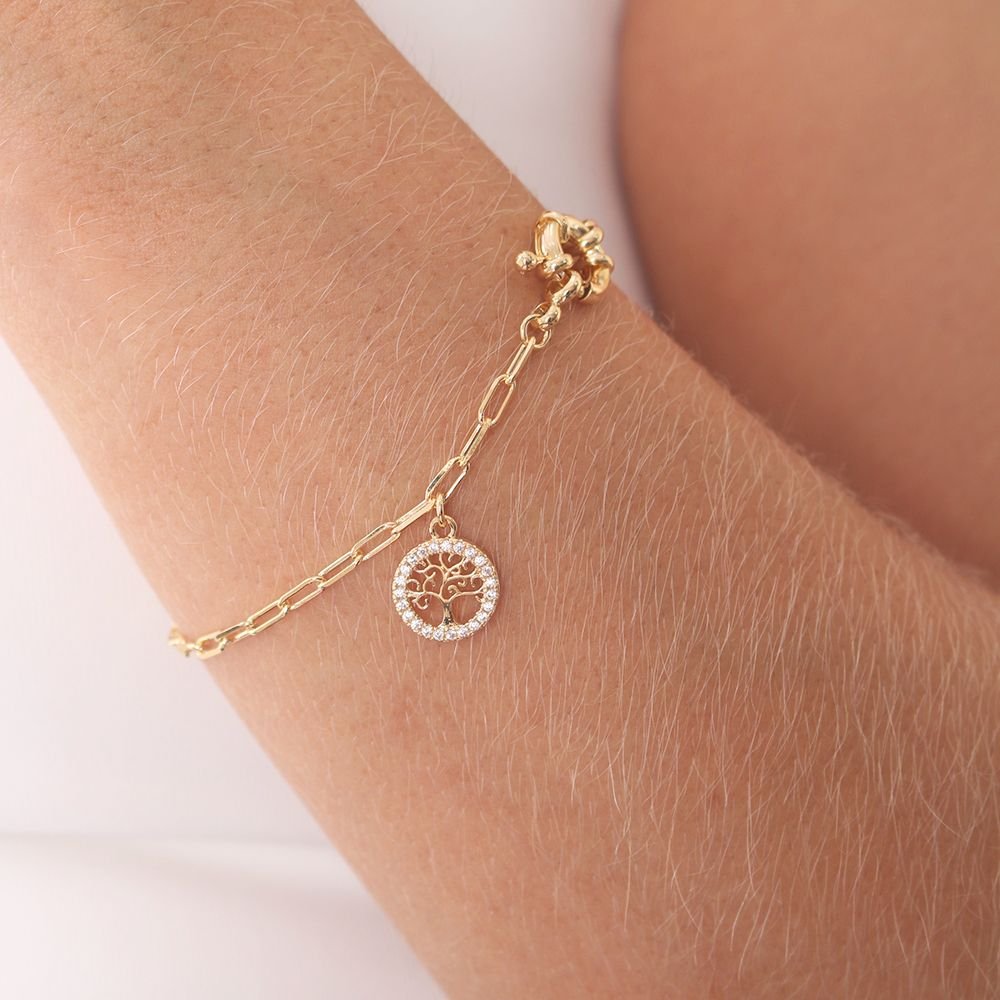 Pst-5000-Fo Pulseira De Elos Fecho Boia E Árvore Da Vida Cravejada De Zircônias. Pst-5000-Fo Pulseira De Elos Fecho Boia E Árvore Da Vida Cravejada De Zircônias.