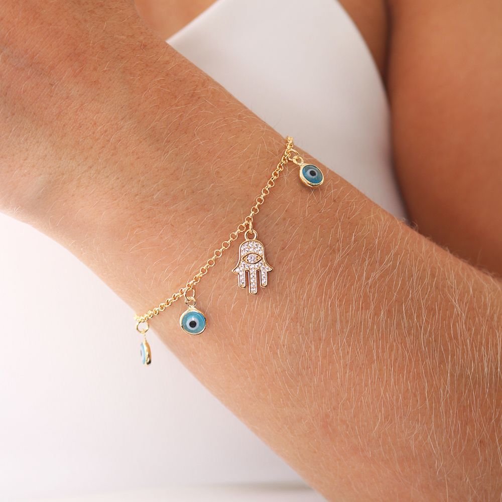 Pst-5001-Fo Pulseira De Olhos Gregos E Mão De Fátima. 