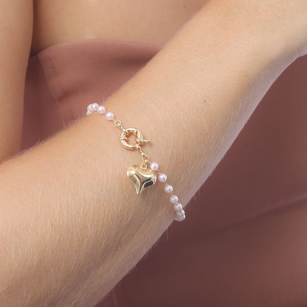 Pst-5023-Fo Pulseira De Pérolas Coração E Fecho Boia. Pst-5023-Fo Pulseira De Pérolas Coração E Fecho Boia.