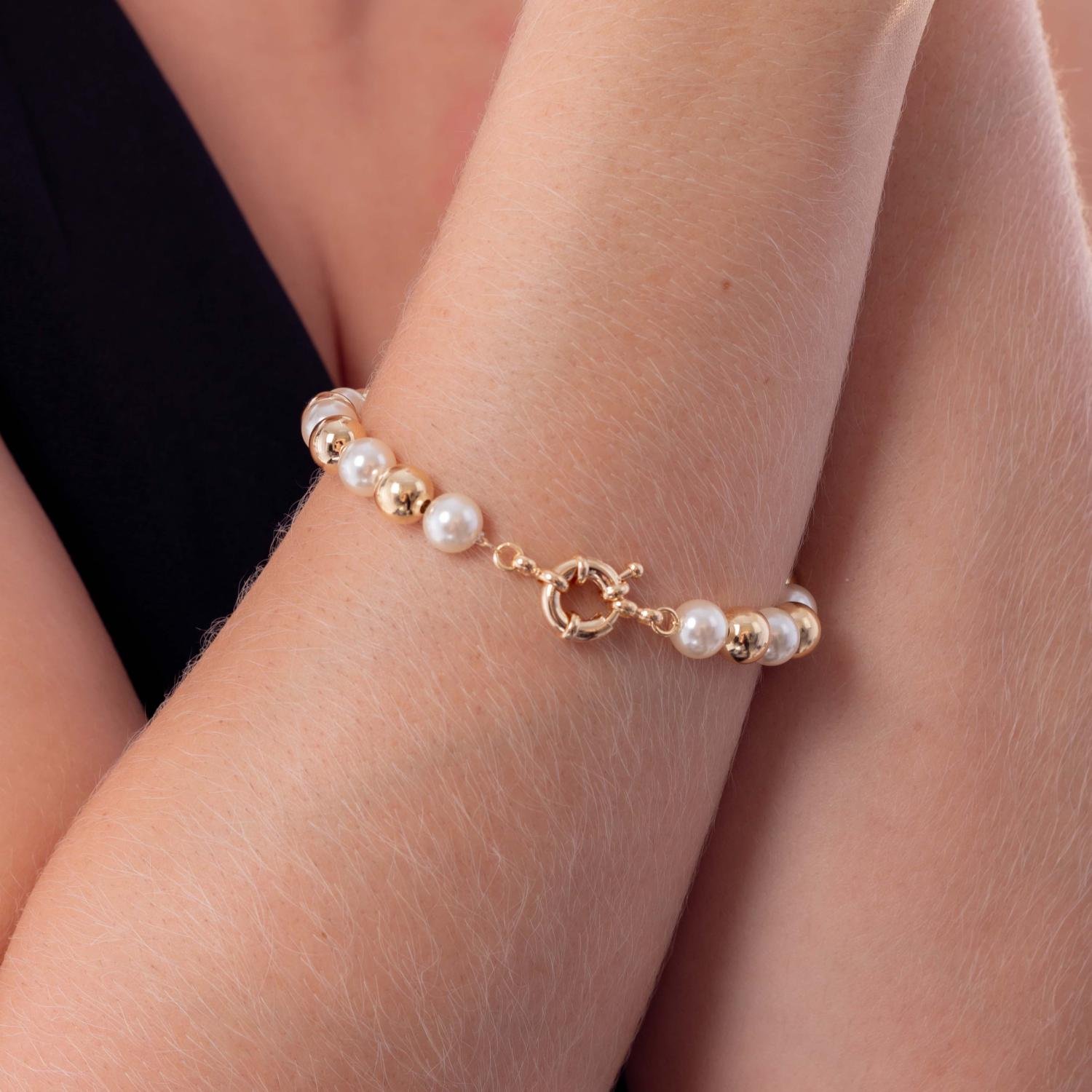 Pst-5077-Fo Pulseira De Pérolas E Bolinhas Com Fecho Boia.