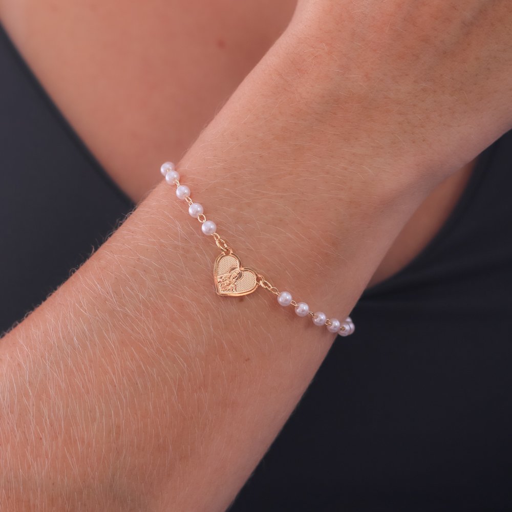 Pst-5083-Fo Pulseira Sagrado Coração De Jesus / Nossa Senhora Do Carmo Com Pérolas.