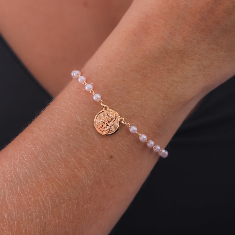 Pst-5087-Fo Pulseira Nossa Senhora Aparecida / Nossa Senhora Do Carmo Com Pérolas.