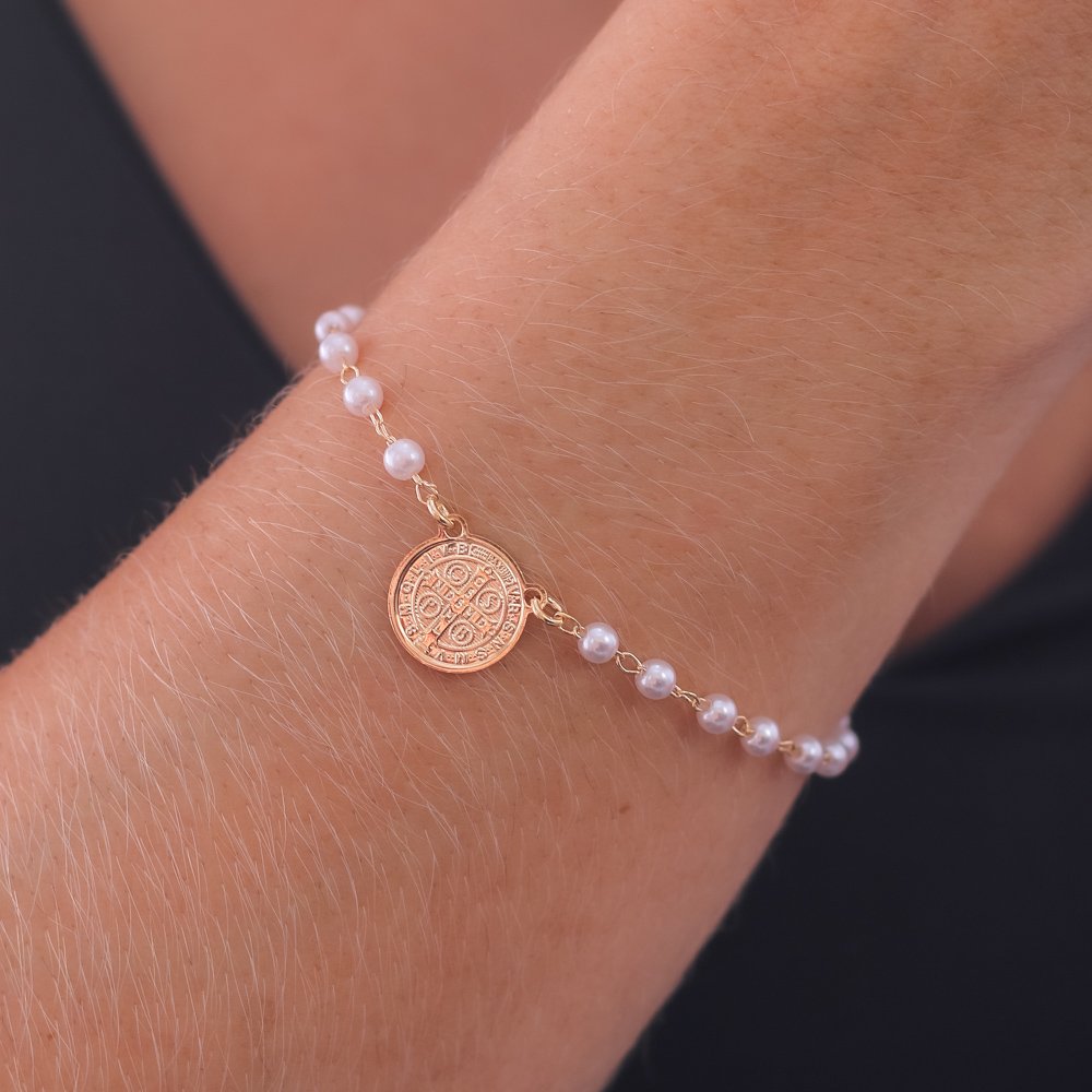 Pst-5089-Fo Pulseira São Bento Com Pérolas.