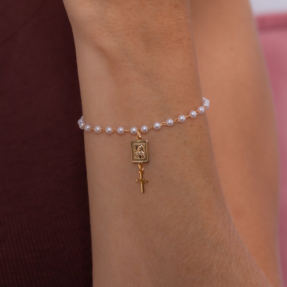 Pst-5091-Fo Pulseira Sagrado Coração De Jesus Com Pérolas.