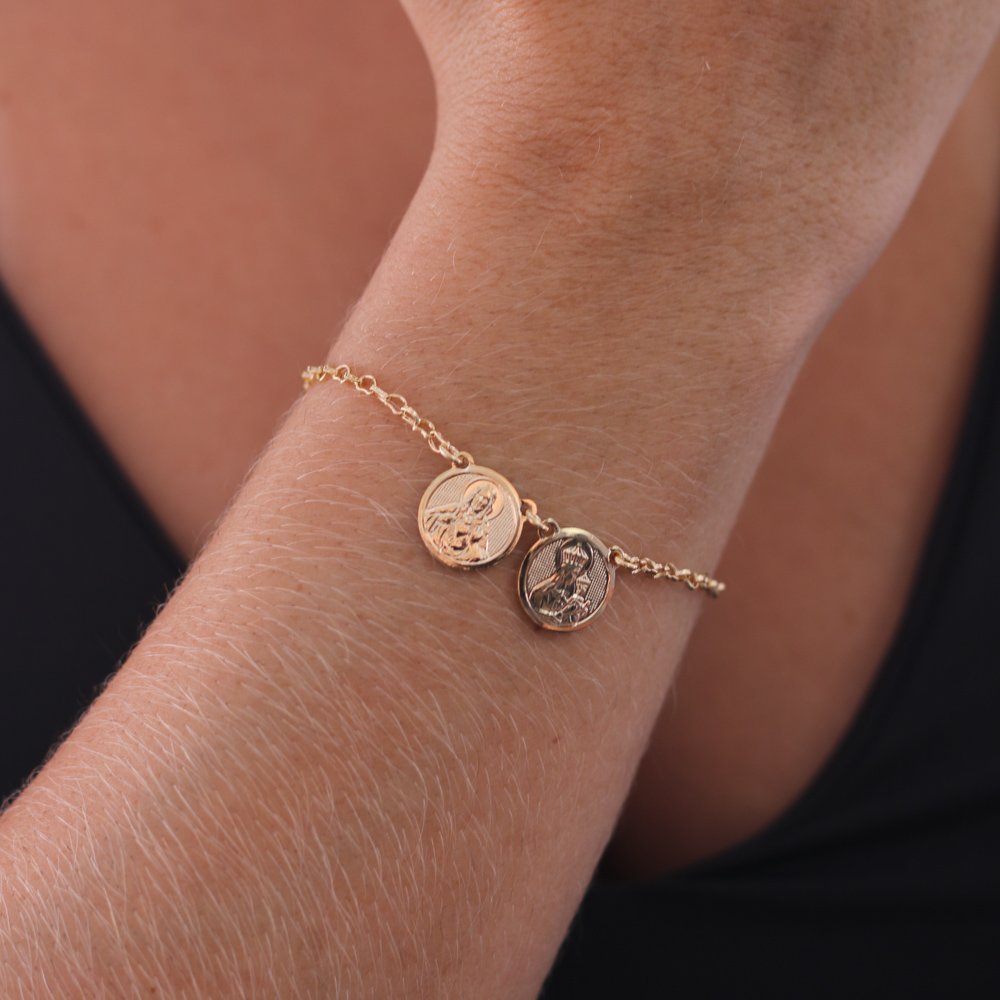 Pst-5096-Fo Pulseira Sagrado Coração De Jesus / Nossa Senhora Do Carmo.