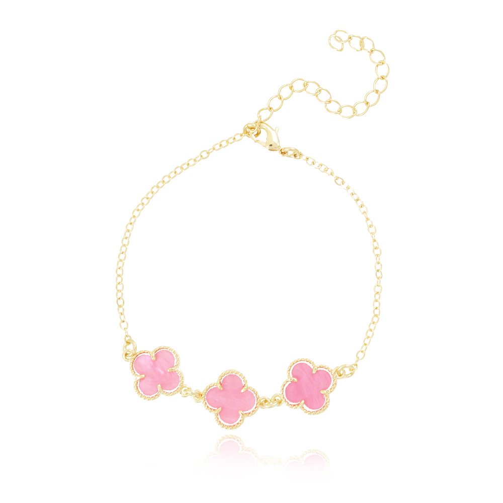 Pst-5104-Fo Pulseira Trevo Com Resina Rosa.