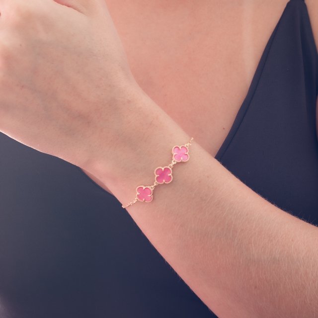 Pst-5104-Fo Pulseira Trevo Com Resina Rosa.