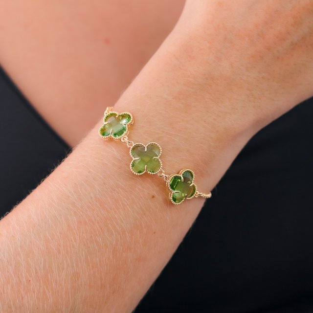 Pst-5105-Fo Pulseira Trevo Cravejada Pedra Cristal.