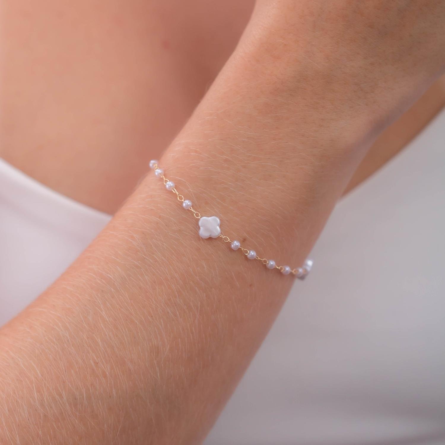 Pst-5109-Fo Pulseira Trevo De Pérolas.