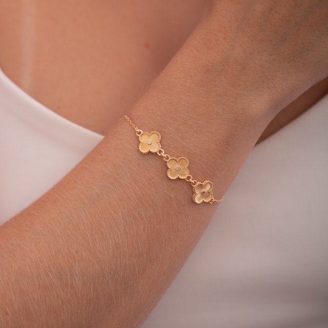 Pst-5110-Fo Pulseira Trevo Cravejada De Zircônia.