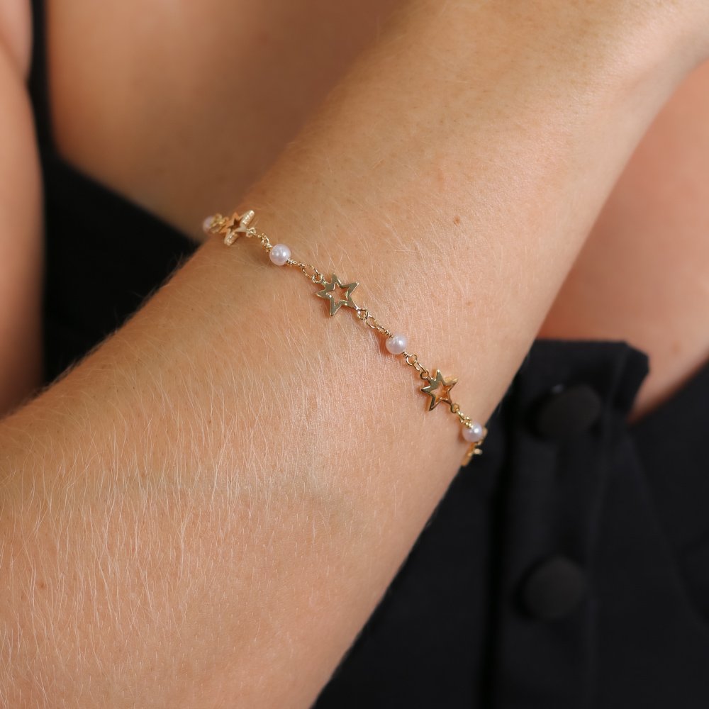 Pst-5111-Fo Pulseira Com Estrelas Vazadas E Pérolas.
