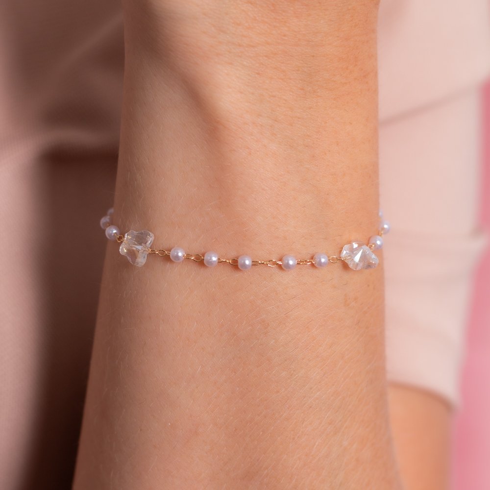 Pst-5113-Fo Pulseira De Borboletas Cristal E Pérolas.
