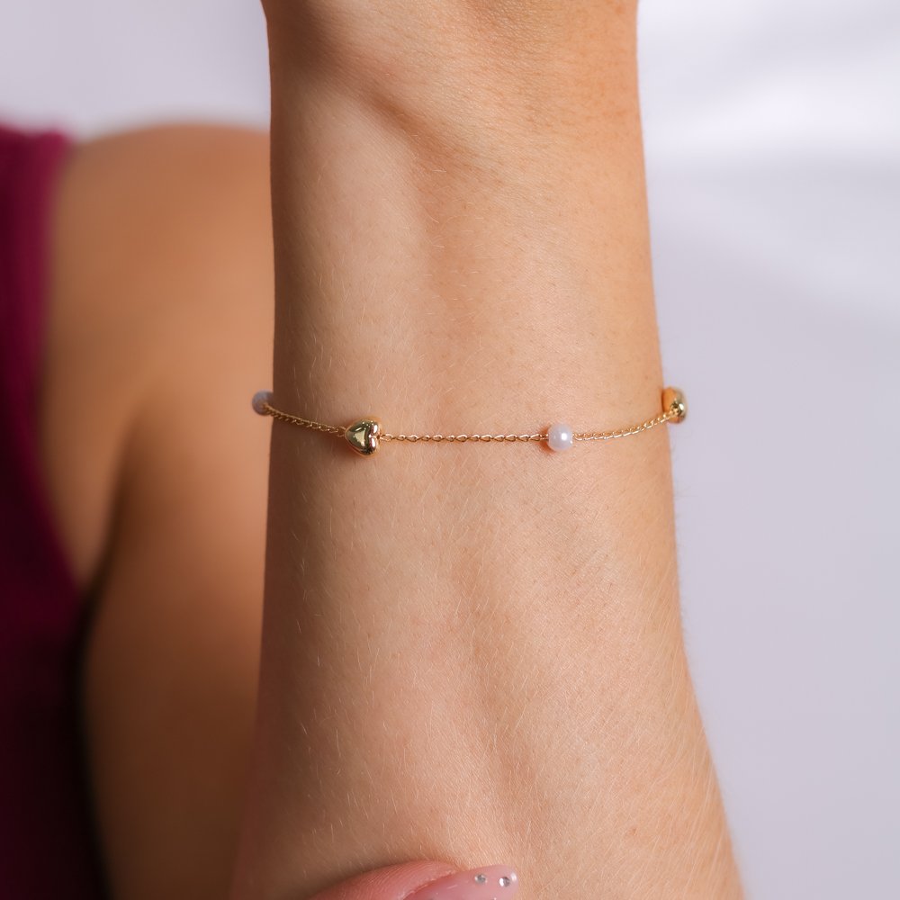 Pst-5127-Fo Pulseira De Corações E Pérolas.