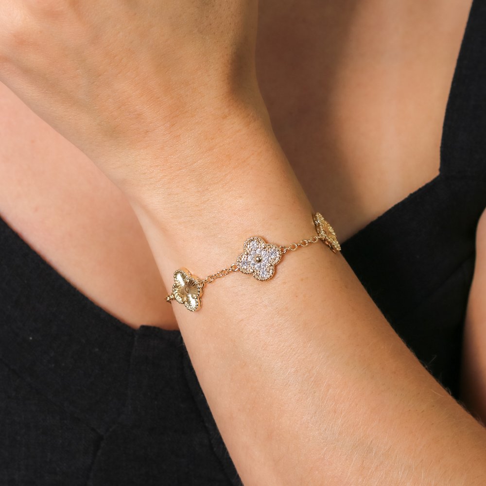 Pst-5131-Fo Pulseira Trevo Cravejada Cristal.