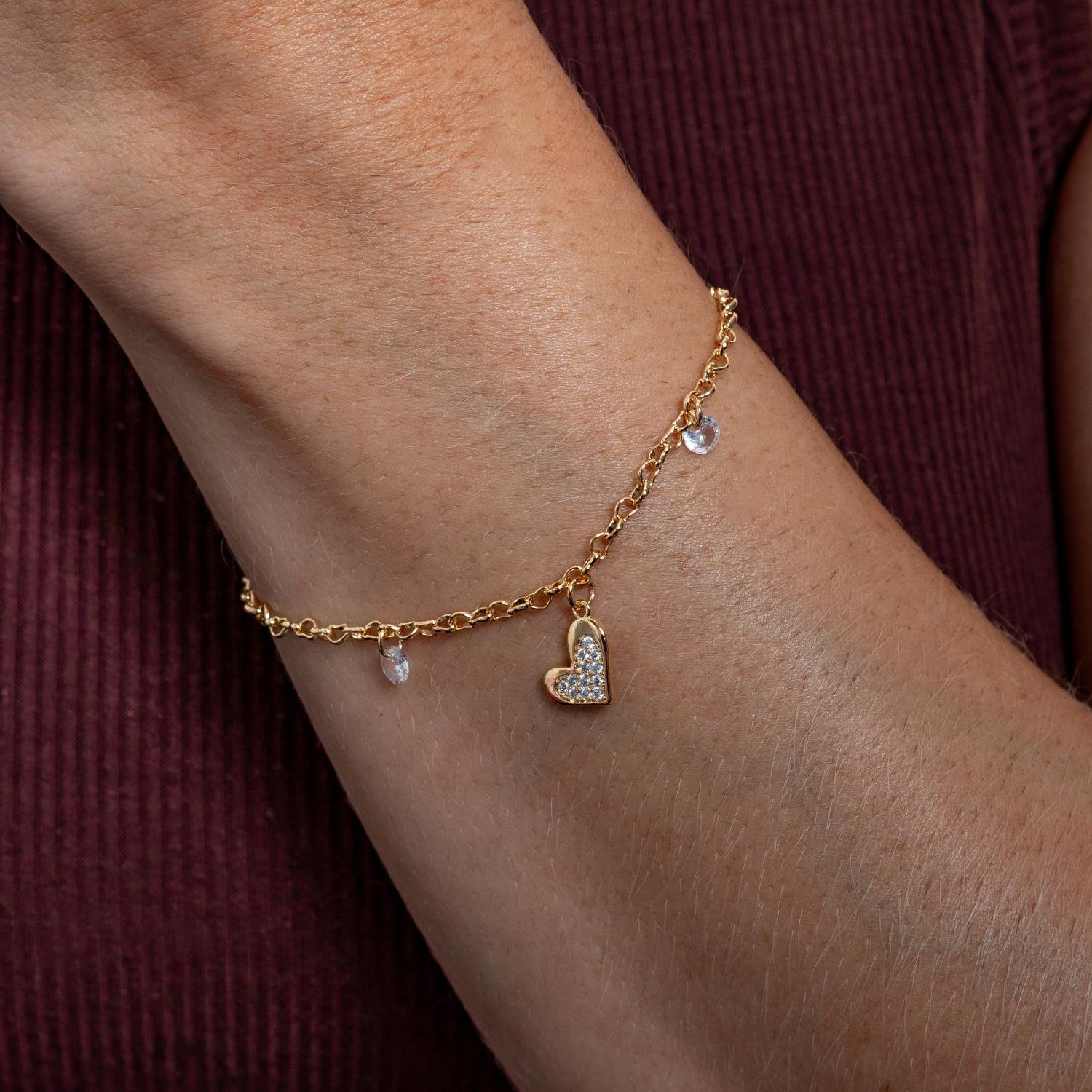 Pst-5164-Fo Pulseira Coração Cravejado Cristal E Zircônias Cristais.