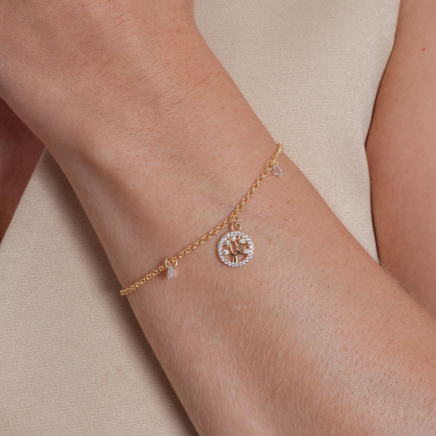 Pst-5167-Fo Pulseira Com Árvore Da Vida Cristal E Zircônias Cristais.