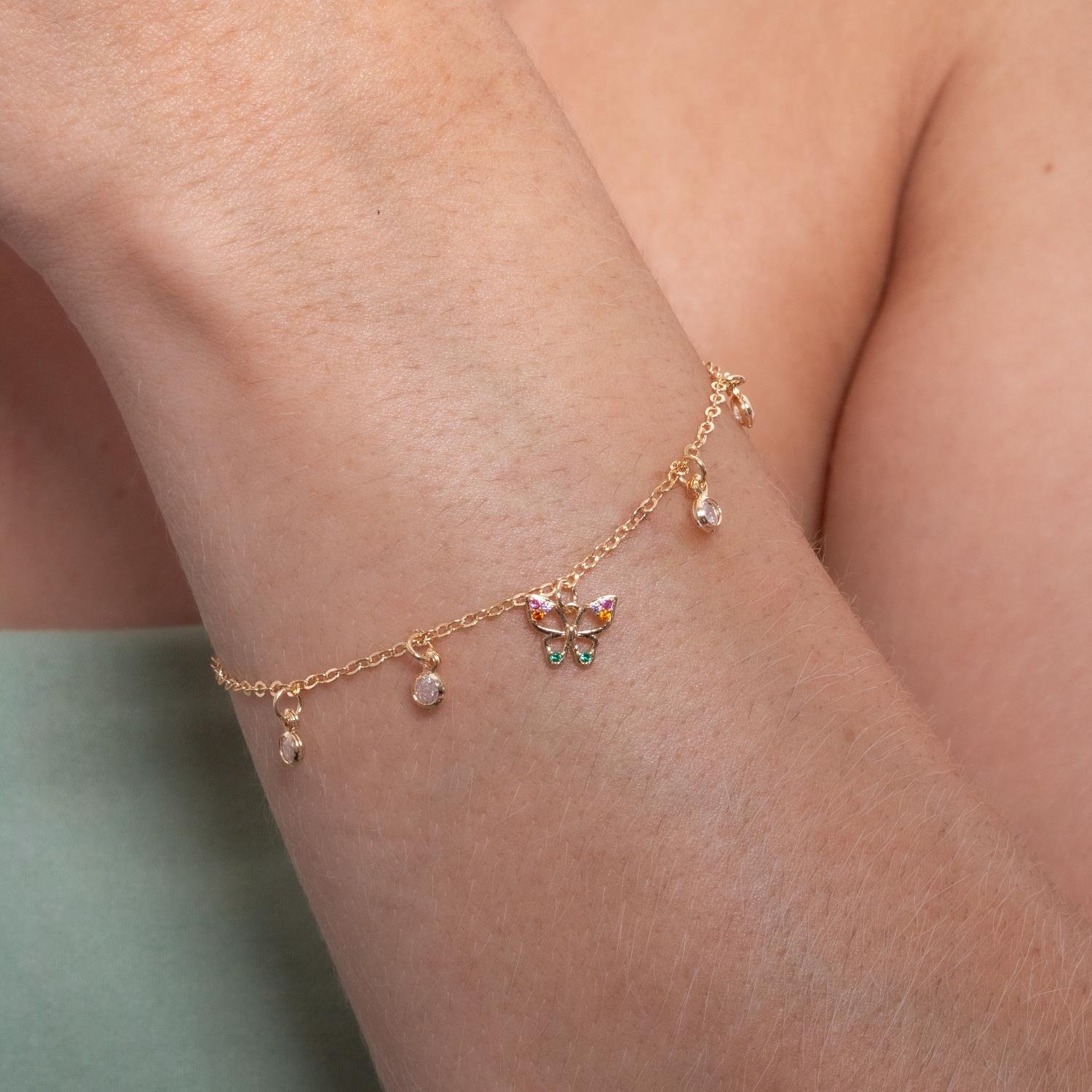 Pst-5170-Fo Pulseira Com Pingentes De Borboleta Cristal E Zircônias Cristais.