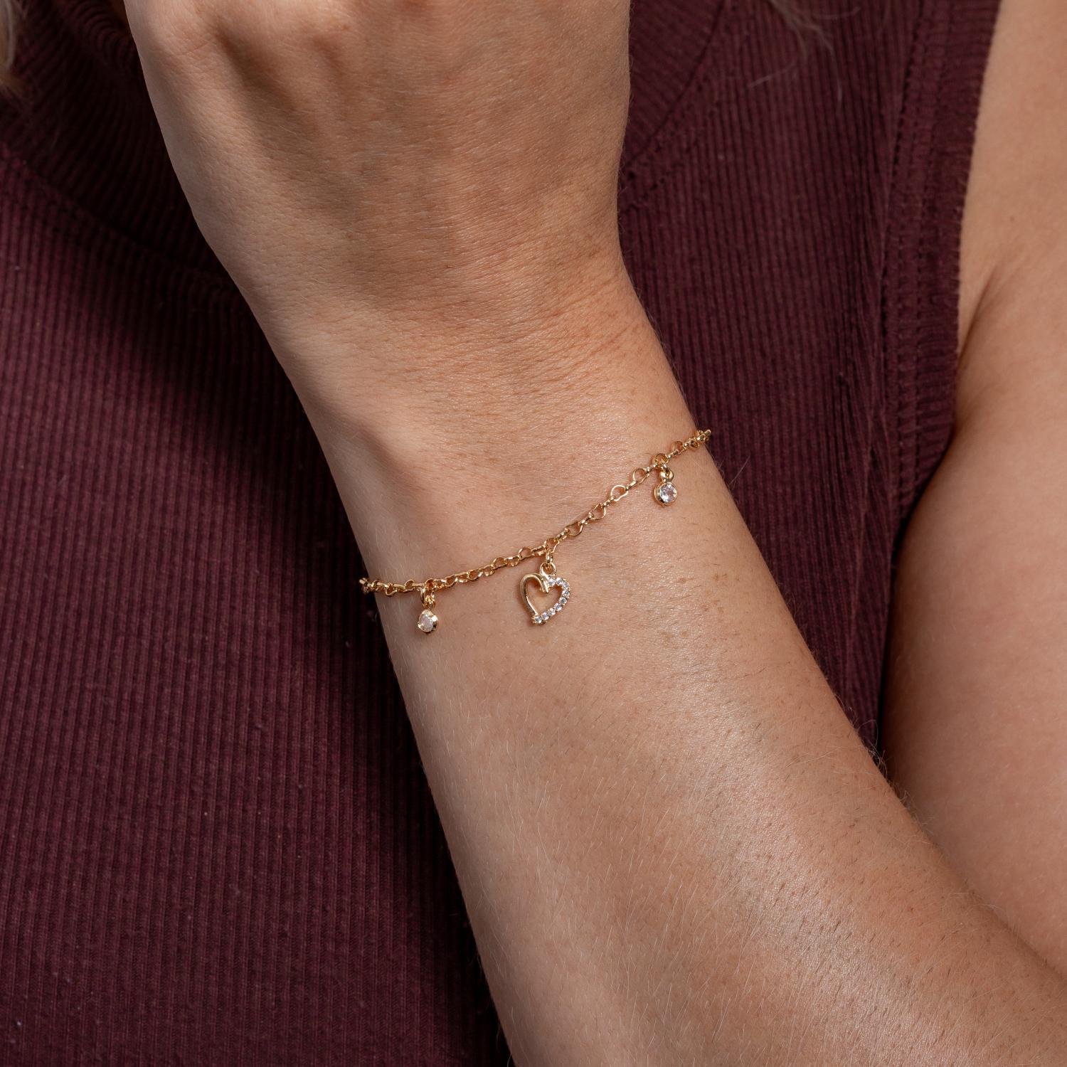 Pst-5171-Fo Pulseira Com Pingentes De Coração Cristal E Zircônias Cristais.