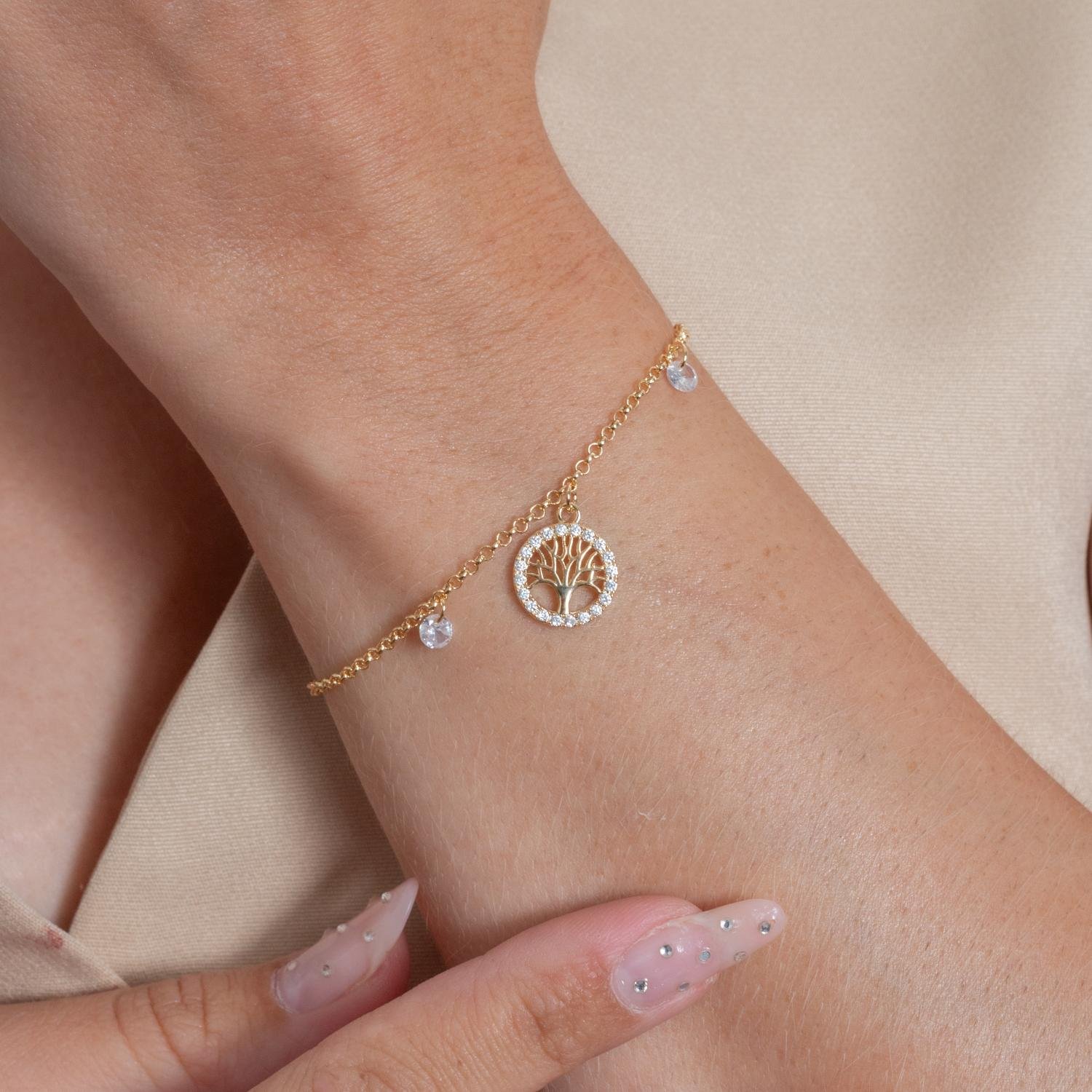 Pst-5175-Fo Pulseira Com Árvore Da Vida Cravejada E Zircônias Cristais.