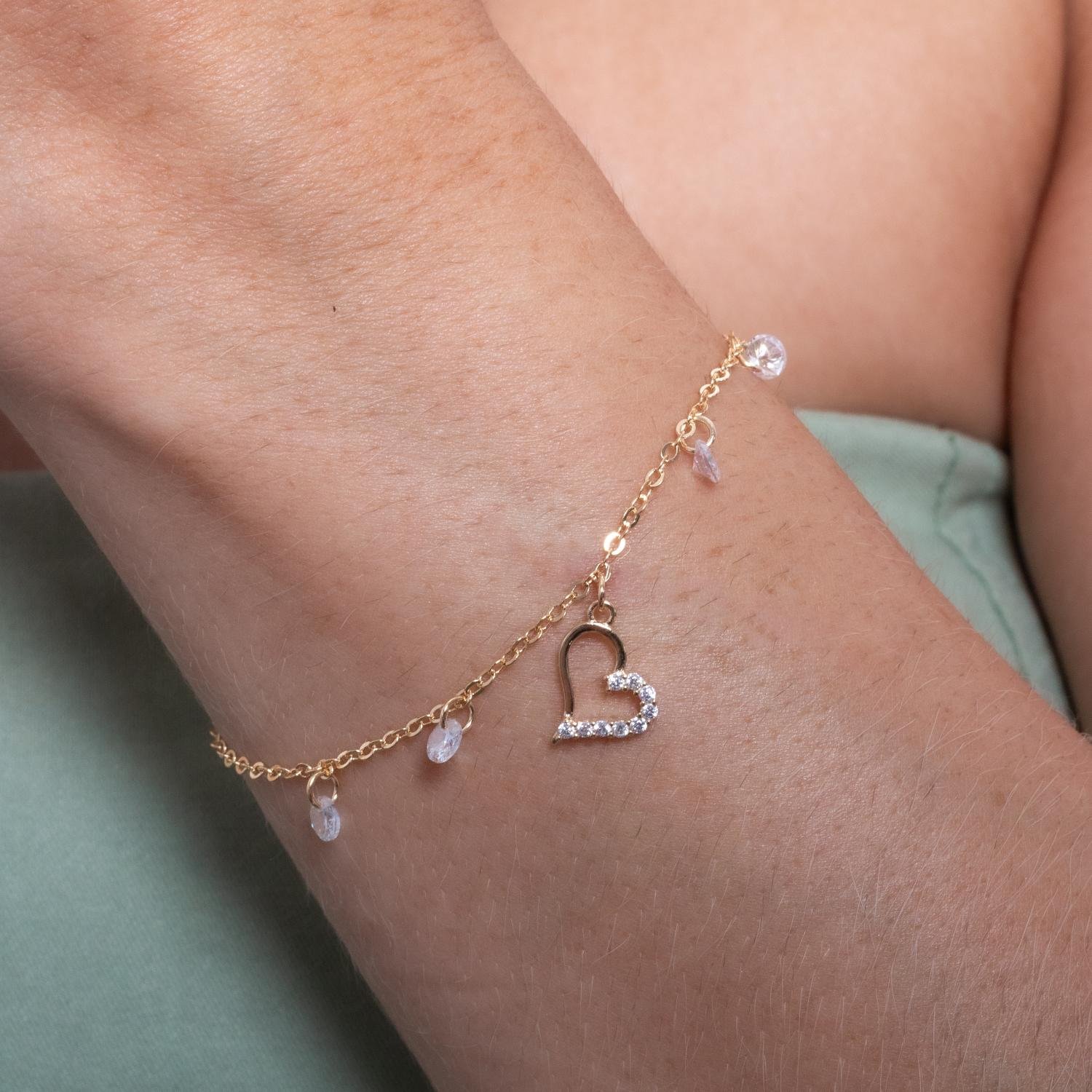 Pst-5178-Fo Pulseira Com Pingente De Coração E Zircônias Cristais.