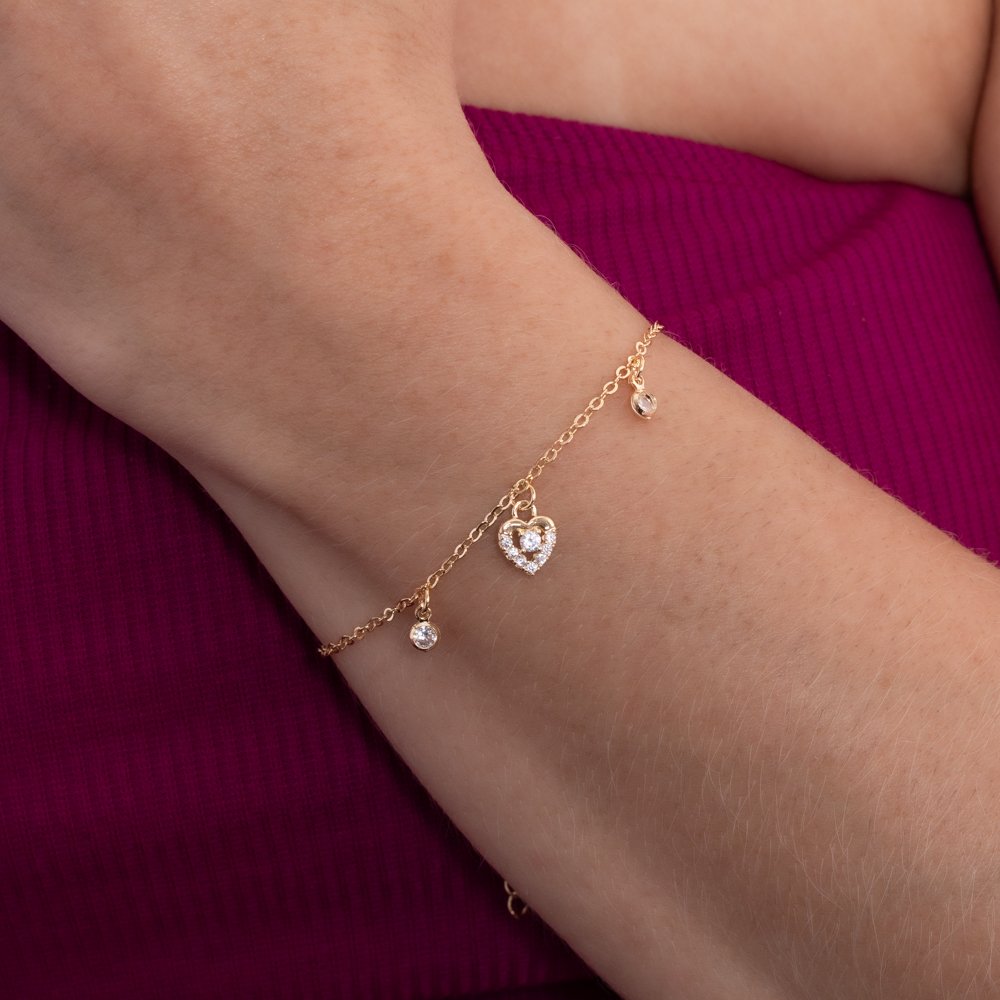 Pst-5181-Fo Pulseira Com Corações E Zircônias Cristais.