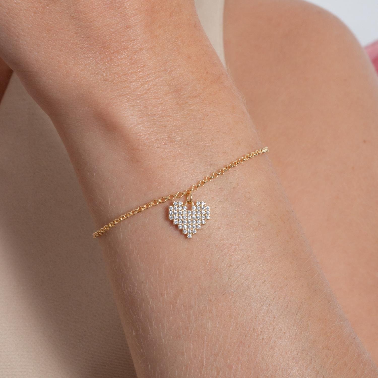 Pst-5184-Fo Pulseira Com Coração Cravejado De Zircônias Cristais.